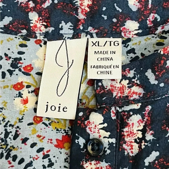 Joie | Floral Button Front Blouse Long Sleeve Peasant Boho Henley - Picture 6 of 8
